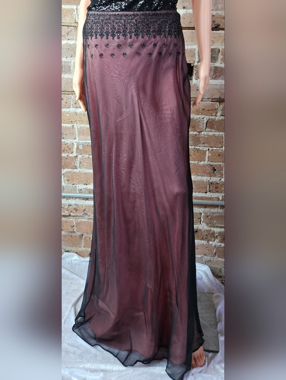 Vintage Multi-layered Salmon & Black Silk Maxi Skirt - Laundry By Shelli  Size 6